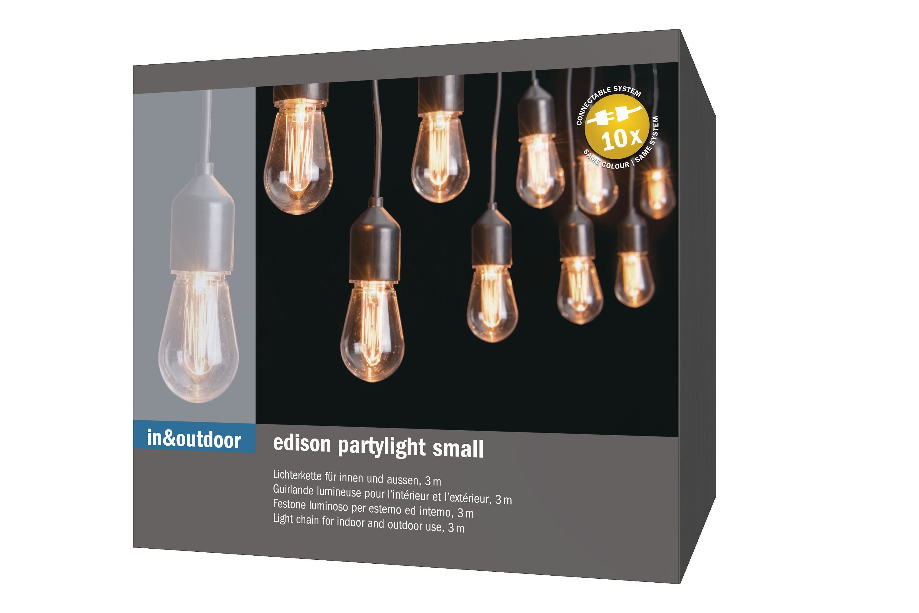 EDISON LED-Lichterkette - Schwarz / B: 300.0 cm x H: 20.0 cm