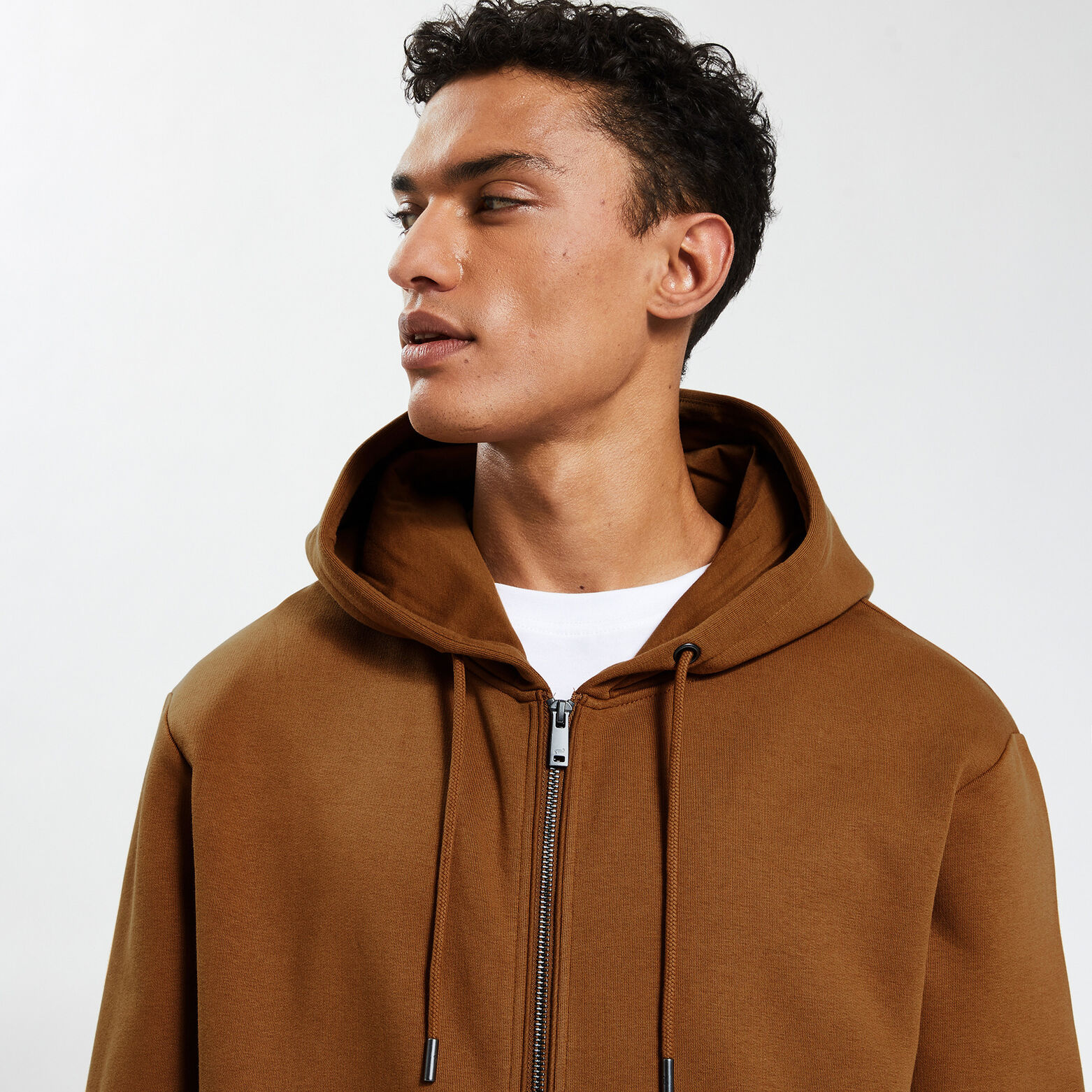 Sweat à capuche zippé Camel