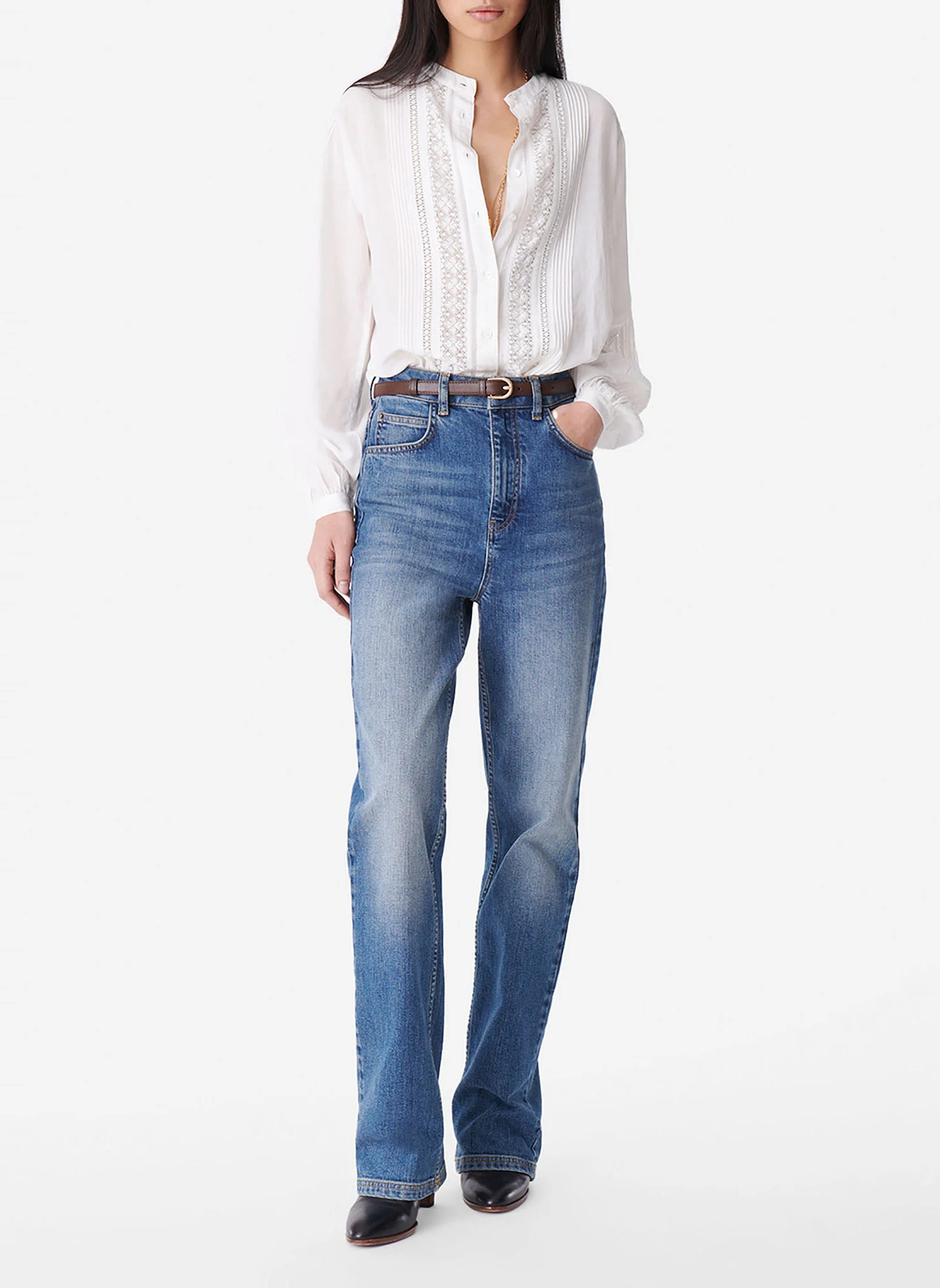 COCO - Blouse col rond en dentelle| Blanc