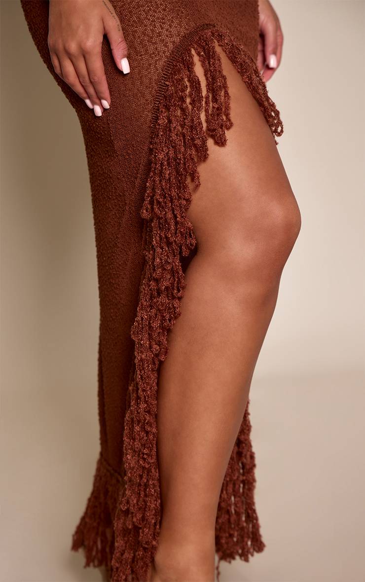 Chocolat Robe Maxi Moulante En Maille Texturée