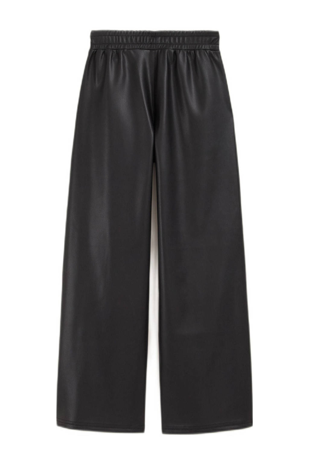 WE Fashion imitatieleren straight fit broek black zwart