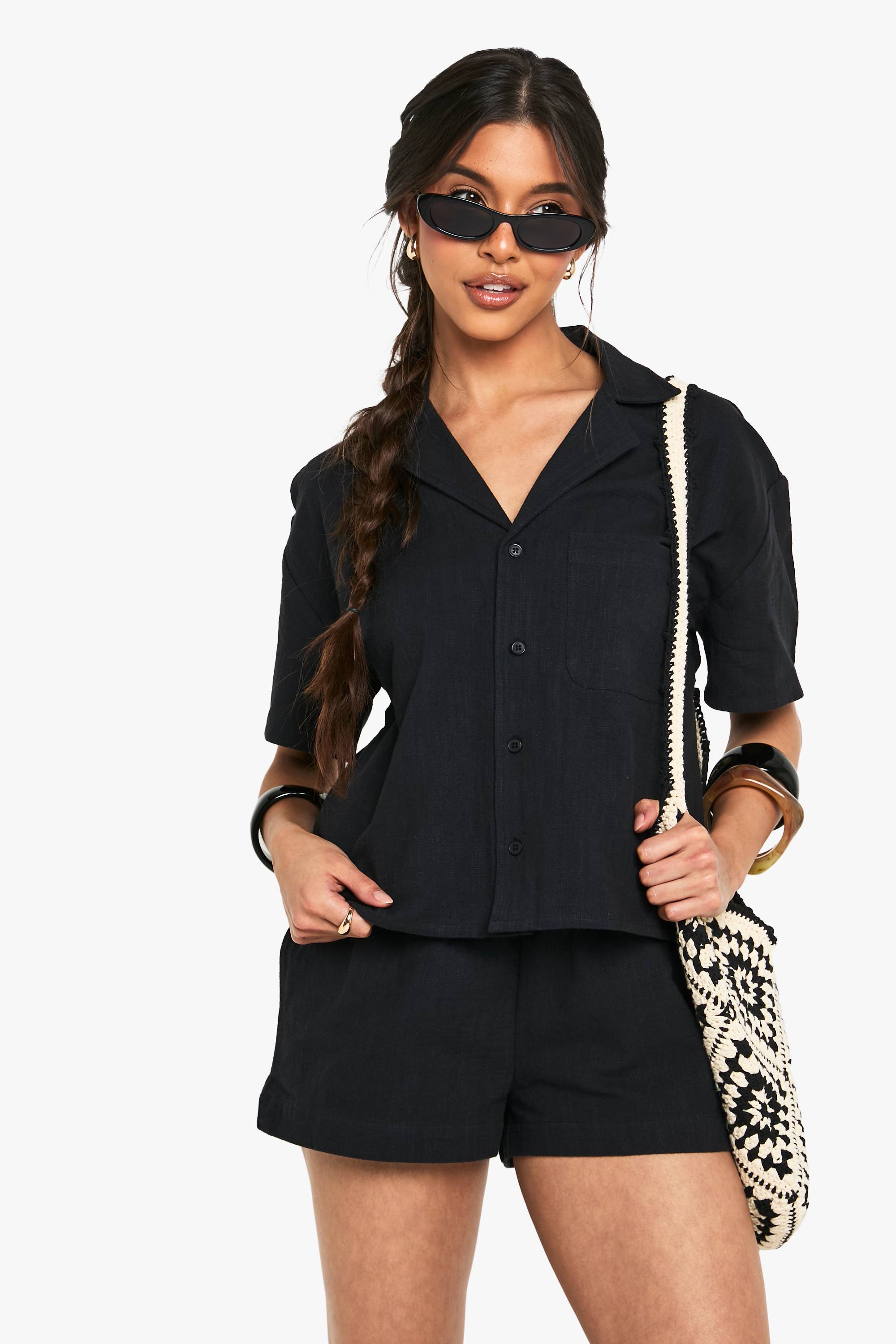 boohoo Chemise à manches courtes effet lin
