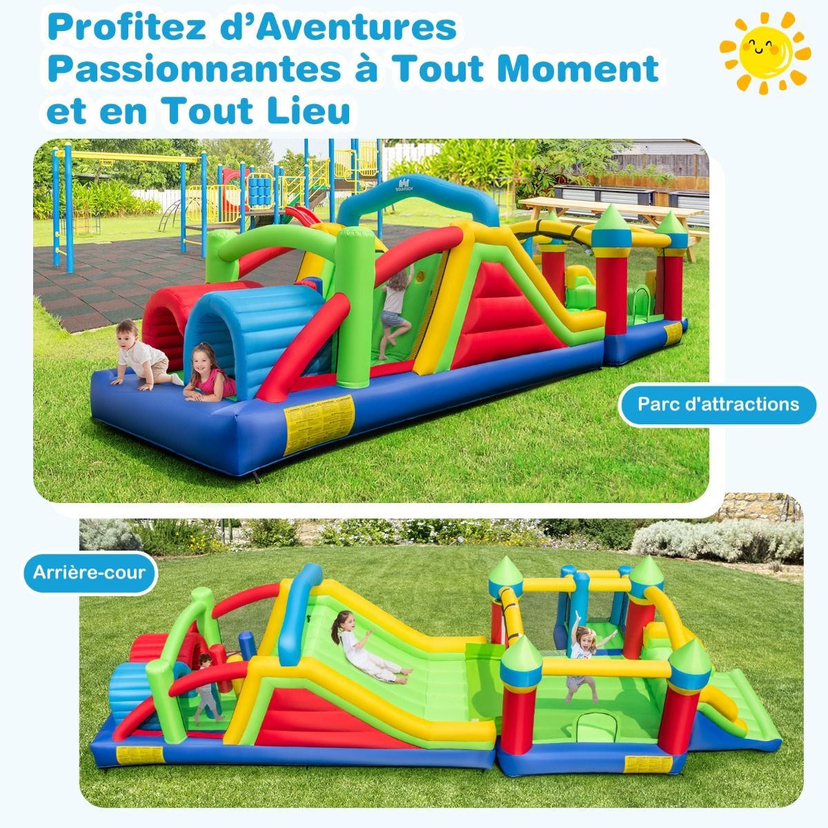 Château Gonflable pour 4 Enfants avec 2 Toboggans Tunnels Zone de Rebond Escalade Obstacles Maison de Jeu avec Souffleur de 680 W - Lidl-Manfred