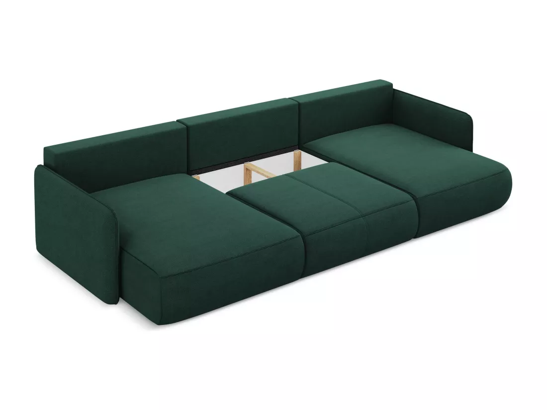 Canapé d'angle panoramique convertible en tissu texturé - bouteille verte - NANEA
