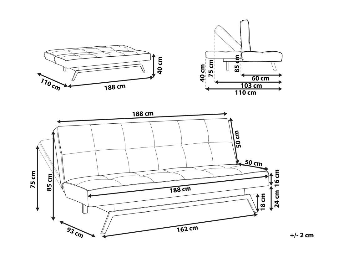 Canapé convertible 3 places en tissu vert LEEDS