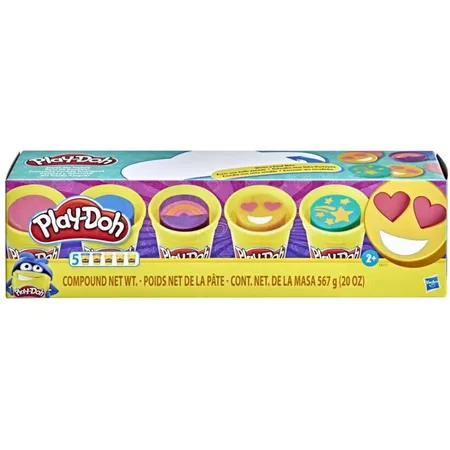 Play-Doh Fröhliche Farben Knetpack, 5er-Pack Knete mit 3 Emoji-Dosen