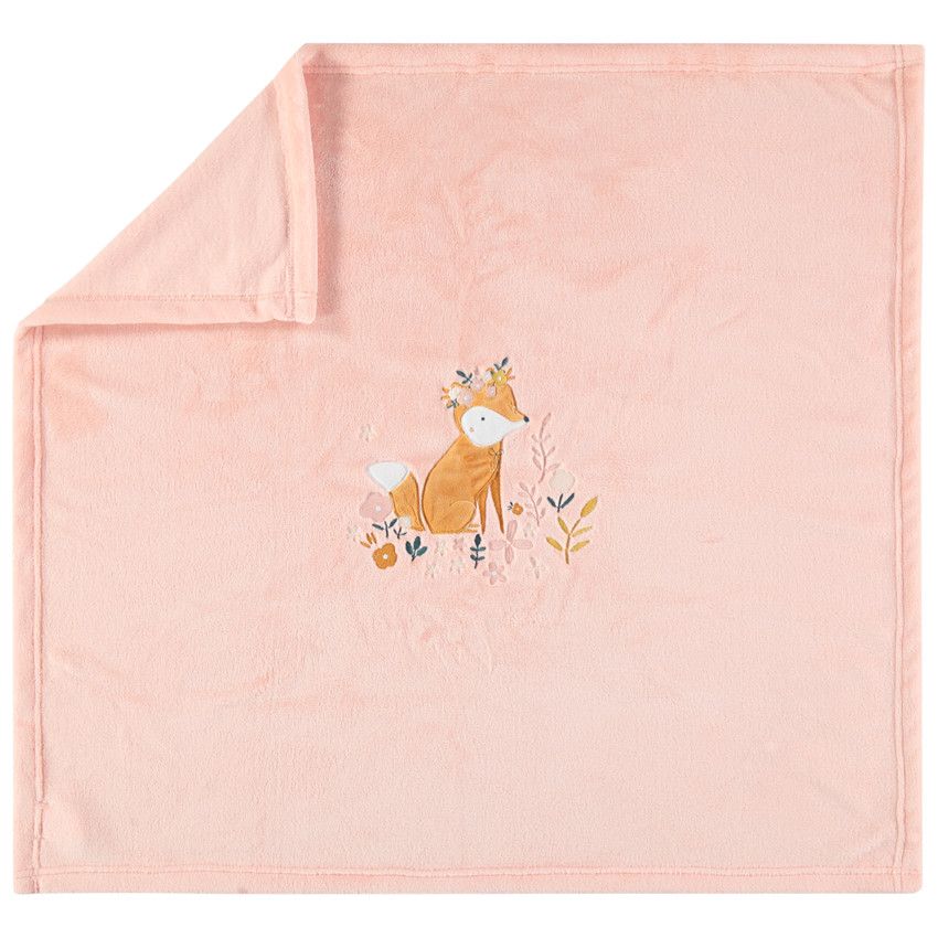 Couverture en velours avec renard brodé - Rose