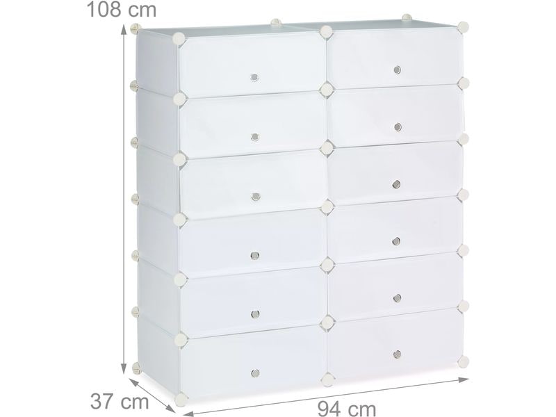 relaxdays Schuhschrank mit 12 Fächern Silber/Transparent/We Schuhschrank zum Zusammenstecken