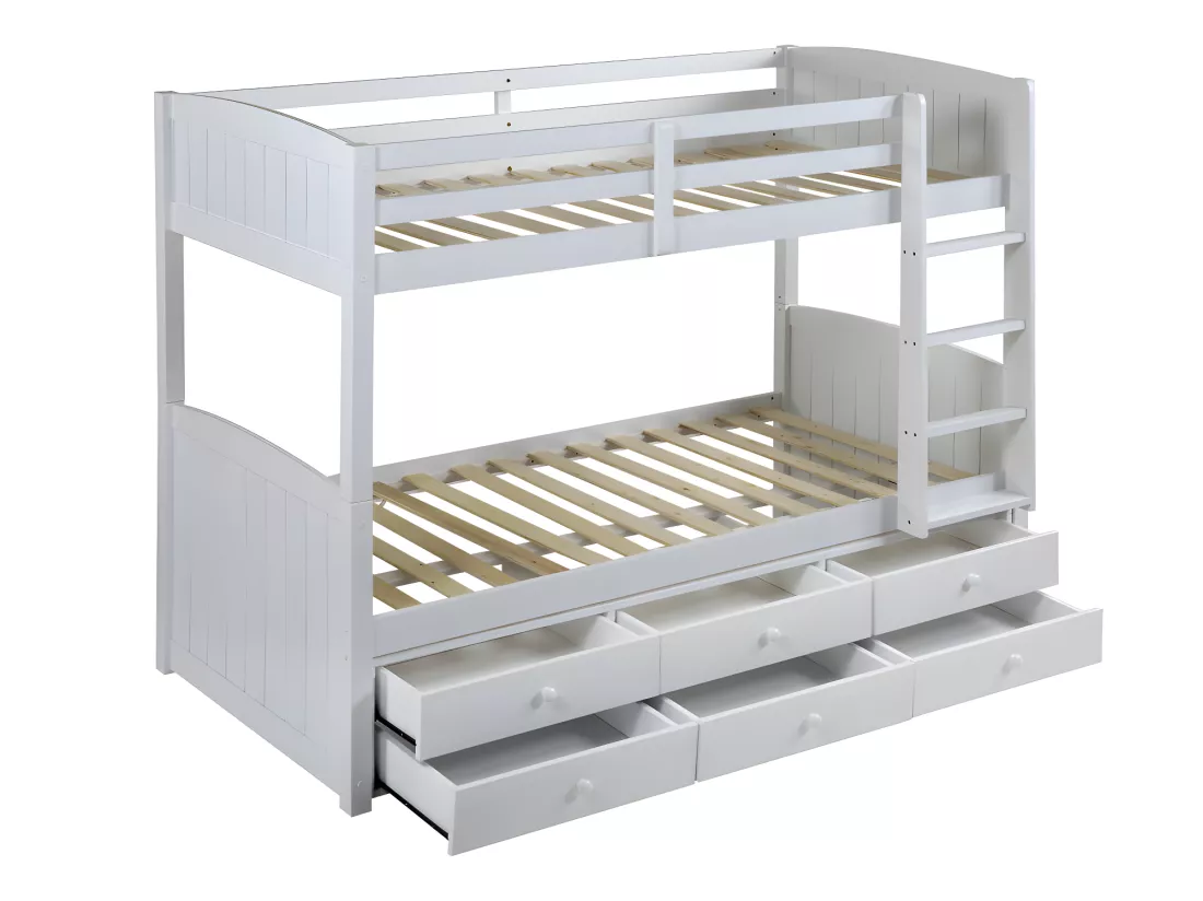 Lits superposés séparables ANCHISE II - 2 x 90 x 190 cm - Avec rangements - Pin blanc
