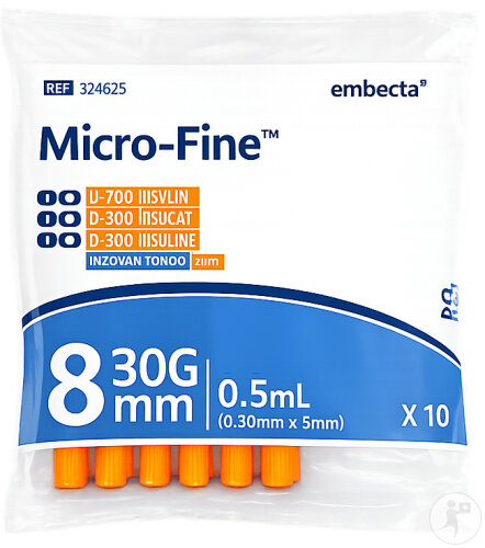 Embecta Micro-Fine+ Seringue Insuline 0,5ml 30Gx8mm Pièces 10 (324825)