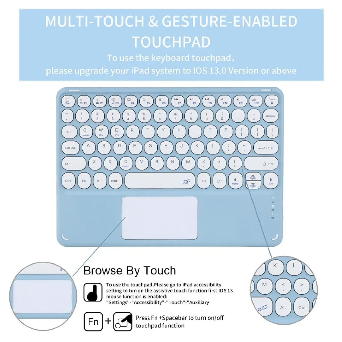 Universal Clavier Bluetooth rond rose pour iPad Air 4