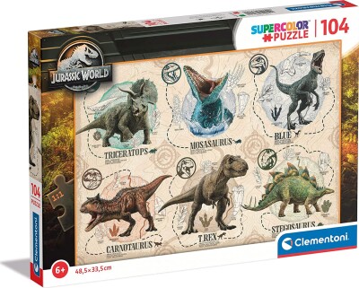 Clementoni Puslespil - Jurassic World - Super Color - 104 Brikker