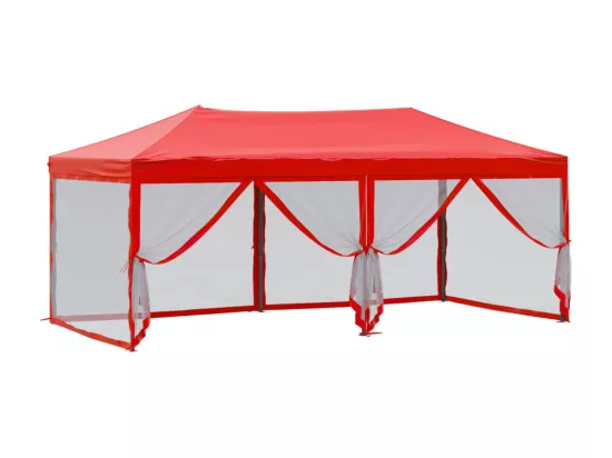 Tente de réception pliable avec parois Rouge 3x6 m