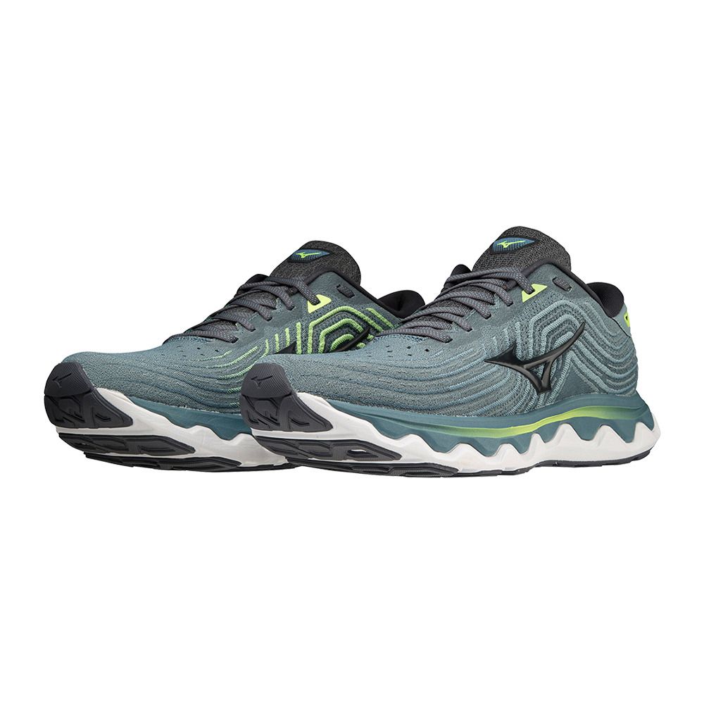 Mizuno WAVE HORIZON 6 - Chaussures running Homme smokeblue/ebony/neolime