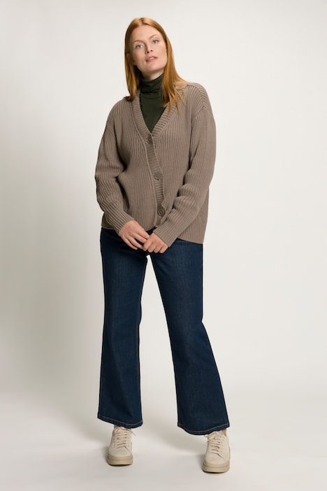 Strickjacke, Rippstrick, V-Ausschnitt, Biobaumwolle