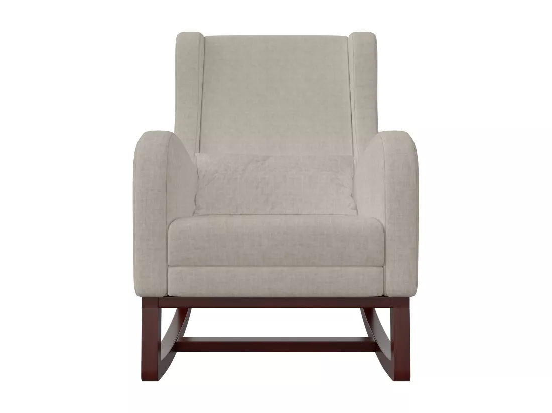 Chaise à bascule avec repose-pieds, pieds antidérapants en bois massif, poches des deux côtés, coton et lin, beige