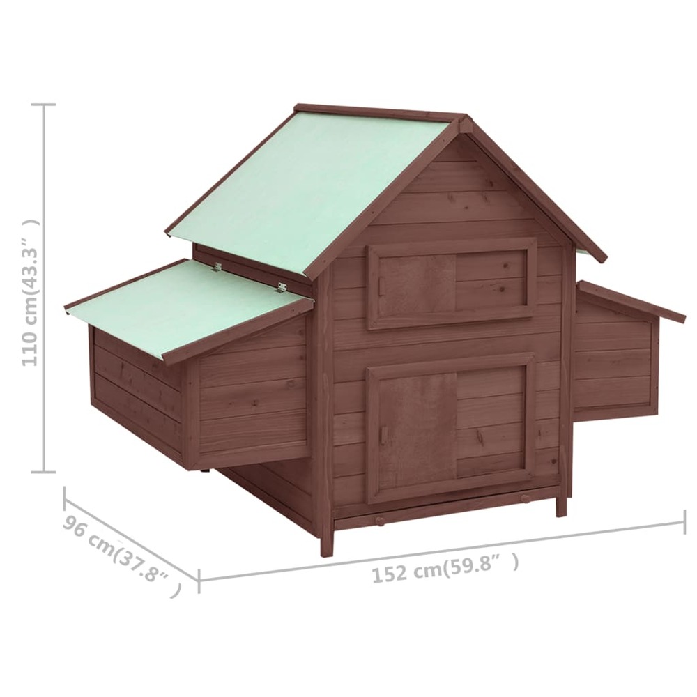 Poulailler 152 x 96 x 110 cm bois de sapin massif moka et blanc