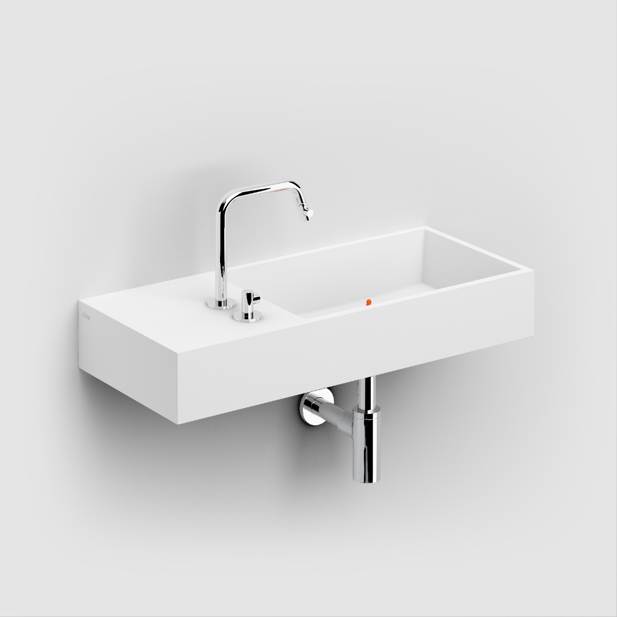 Clou Wash Me wastafel solid surface 75cm links wit mat