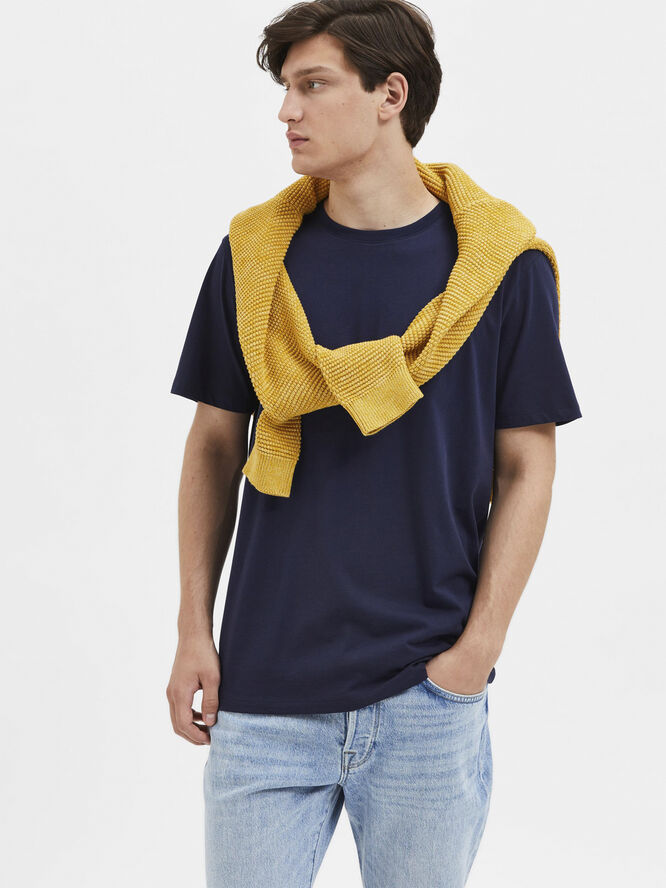 Selected Homme SLHASPEN SS O-NECK TEE W NOOS Blå