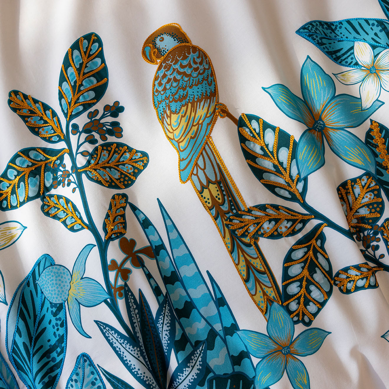 Perle de Coton Taie d'oreiller en Percale de Coton Kinston blanc/turquoise