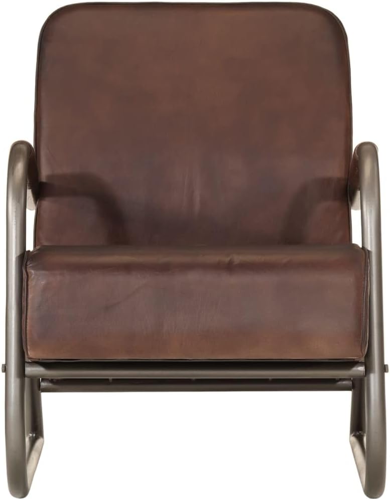 vidaXL Sessel, Sofa Relaxsessel mit gepolstertem Sitz Armlehnen, Fernsehsessel Loungesessel mit Eisengestell, Polstersessel Ruhesessel, Braun Echtleder