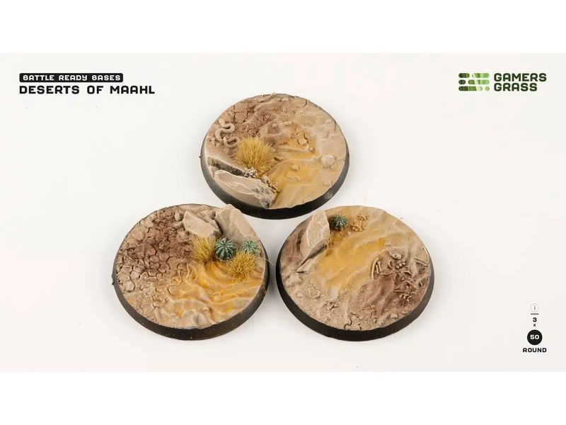 GamersGrass Base Deserts of Maahl round 50 mm (x3) Hochwertige Bases für den Miniaturenbau