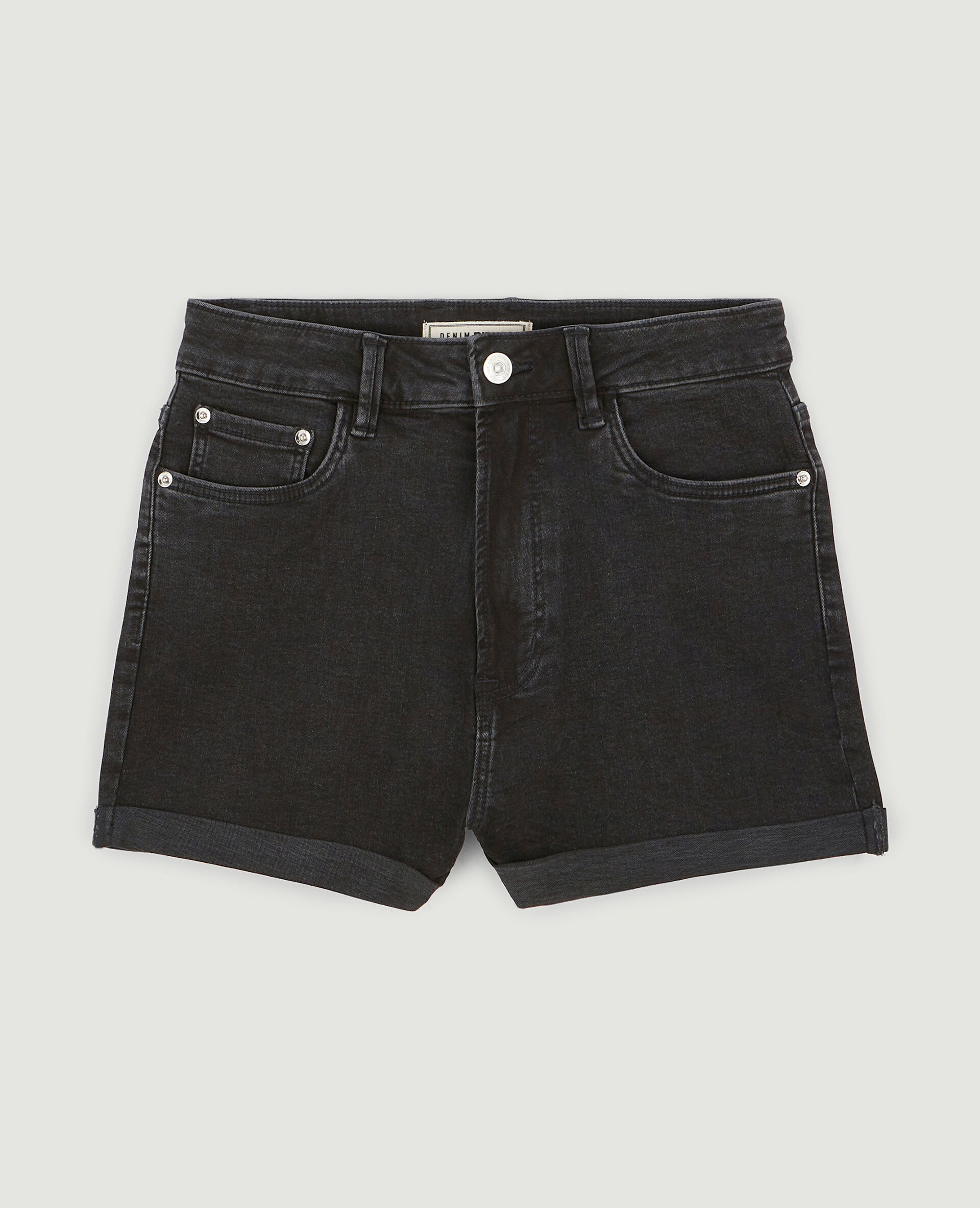 Short en jean bords roulottés - Noir