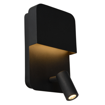 Lucide wandlamp Boxer 5W zwart met USB oplaadpunt