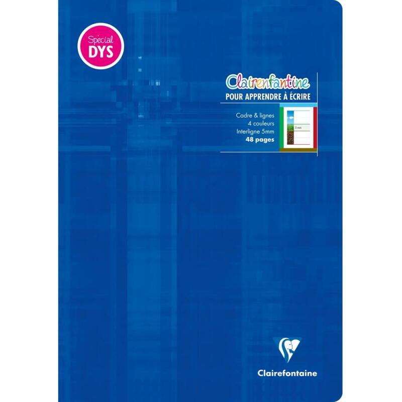 Cahier d'écriture piqué spécial Dys A4 48 pages cadre et lignes 4 couleurs Interligne 5 mm - Assortis