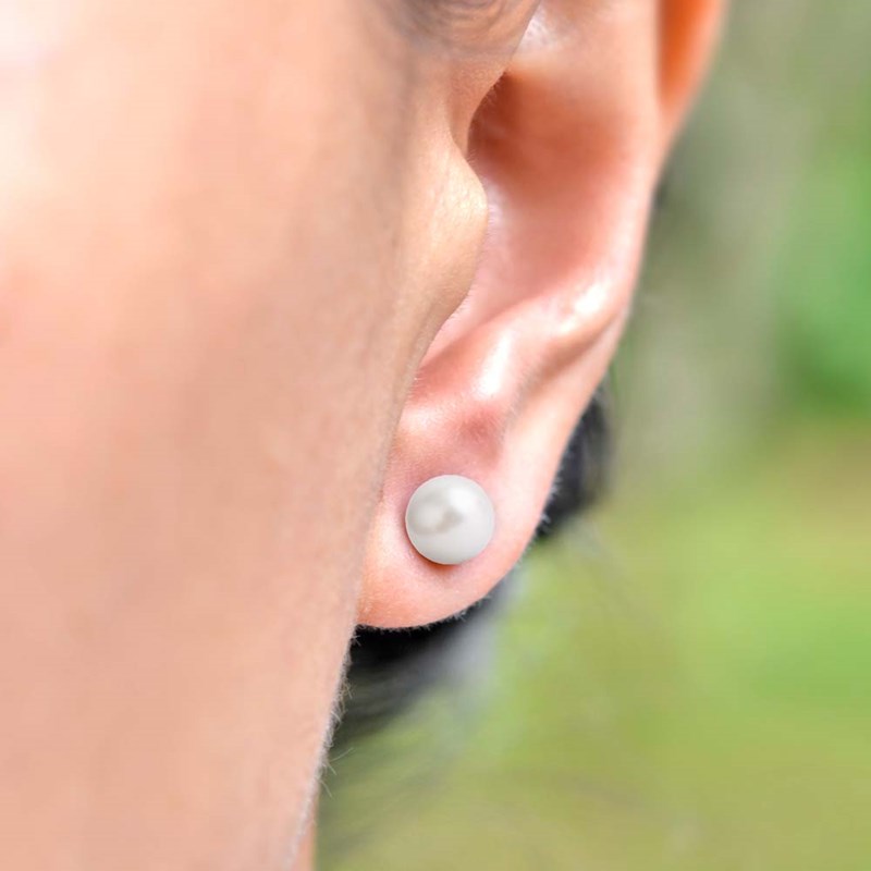 Boucles d'oreilles en argent 925 perle de cristal nacré blanche
