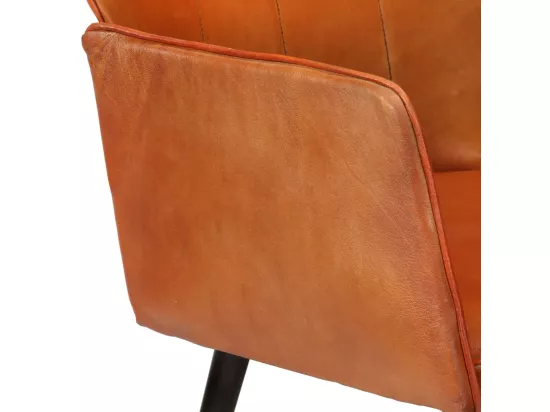 Fauteuil à oreilles avec repose-pied Brun roux Cuir véritable