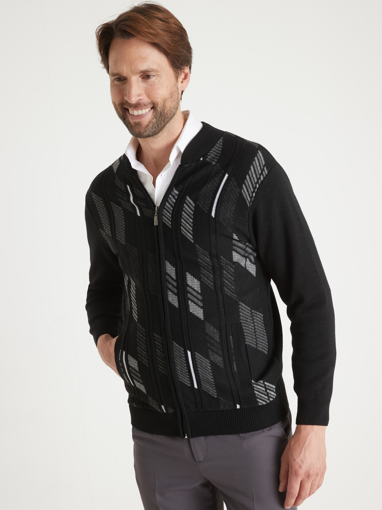 Gilet zippé motifs jacquard 30% laine