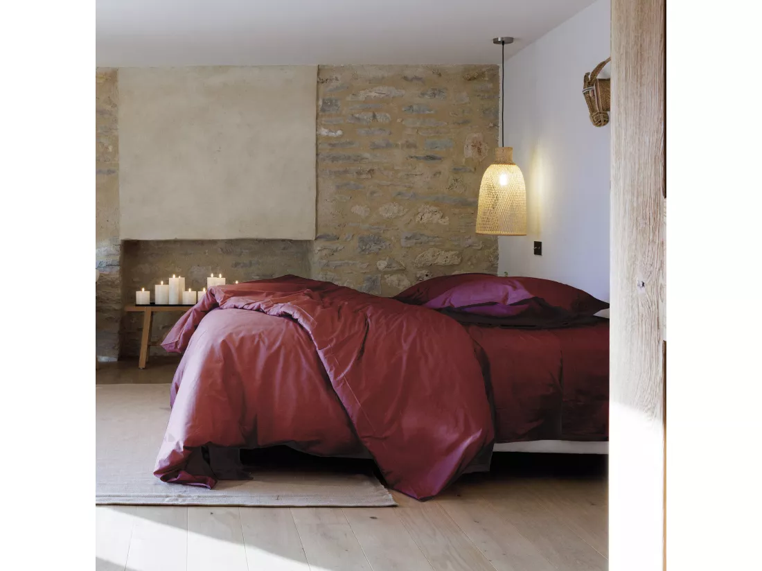 Drap plat pour lit 270x300 cm percale de coton MANOIR rouge Carmin