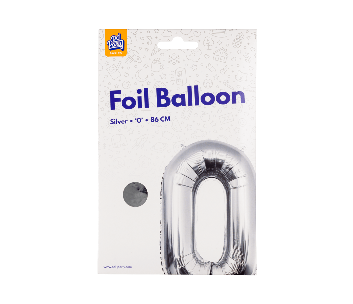 0 Jaar Cijfer Ballon Zilver Leeg 86cm