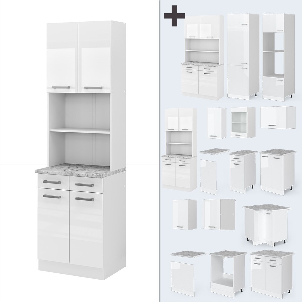 Vicco Buffetküche Küchenzeile Küchenblock R-Line Weiß Hochglanz modern 60 cm Arbeitsplatte Küchenschränke Küchenmöbel