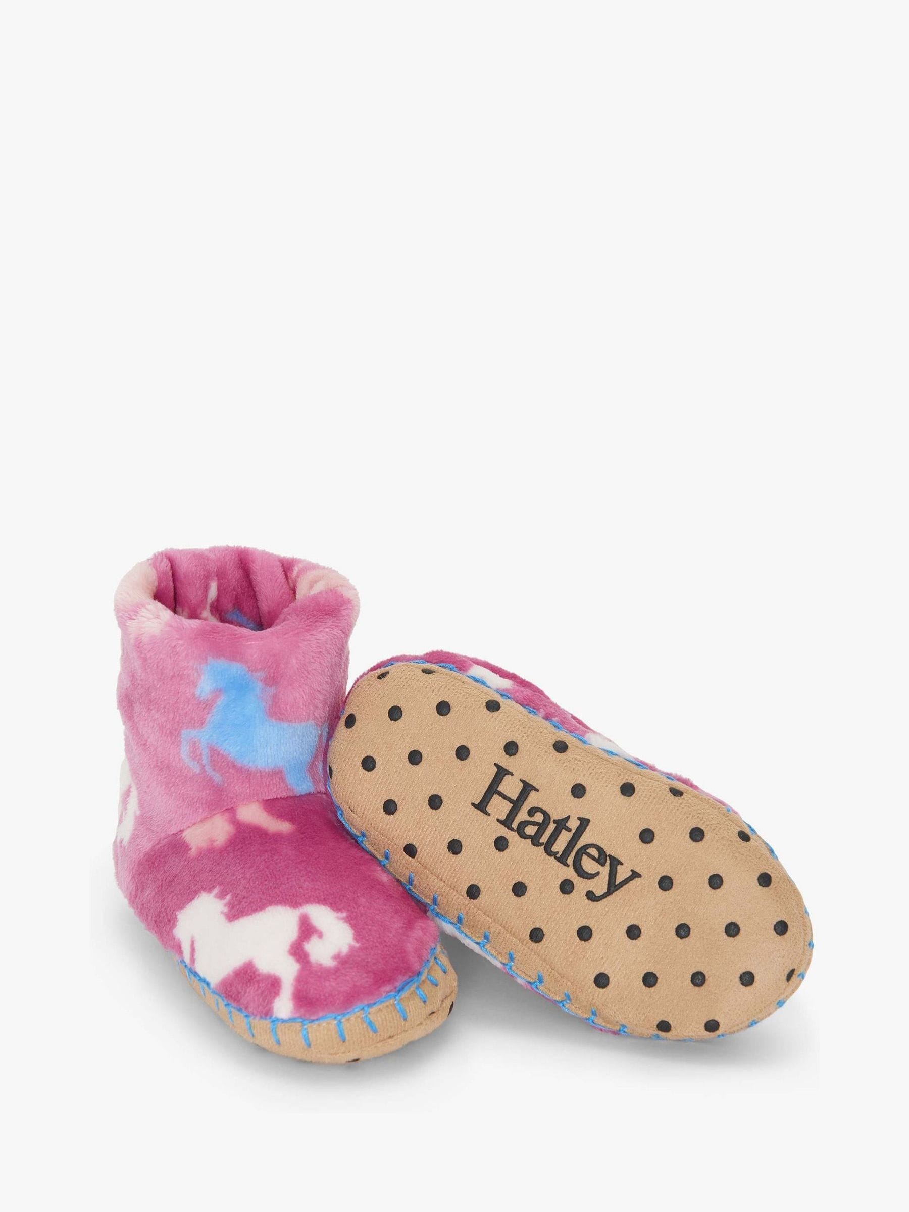Hatley Pink Beautiful Horses Fuzzy Fleece Slippers