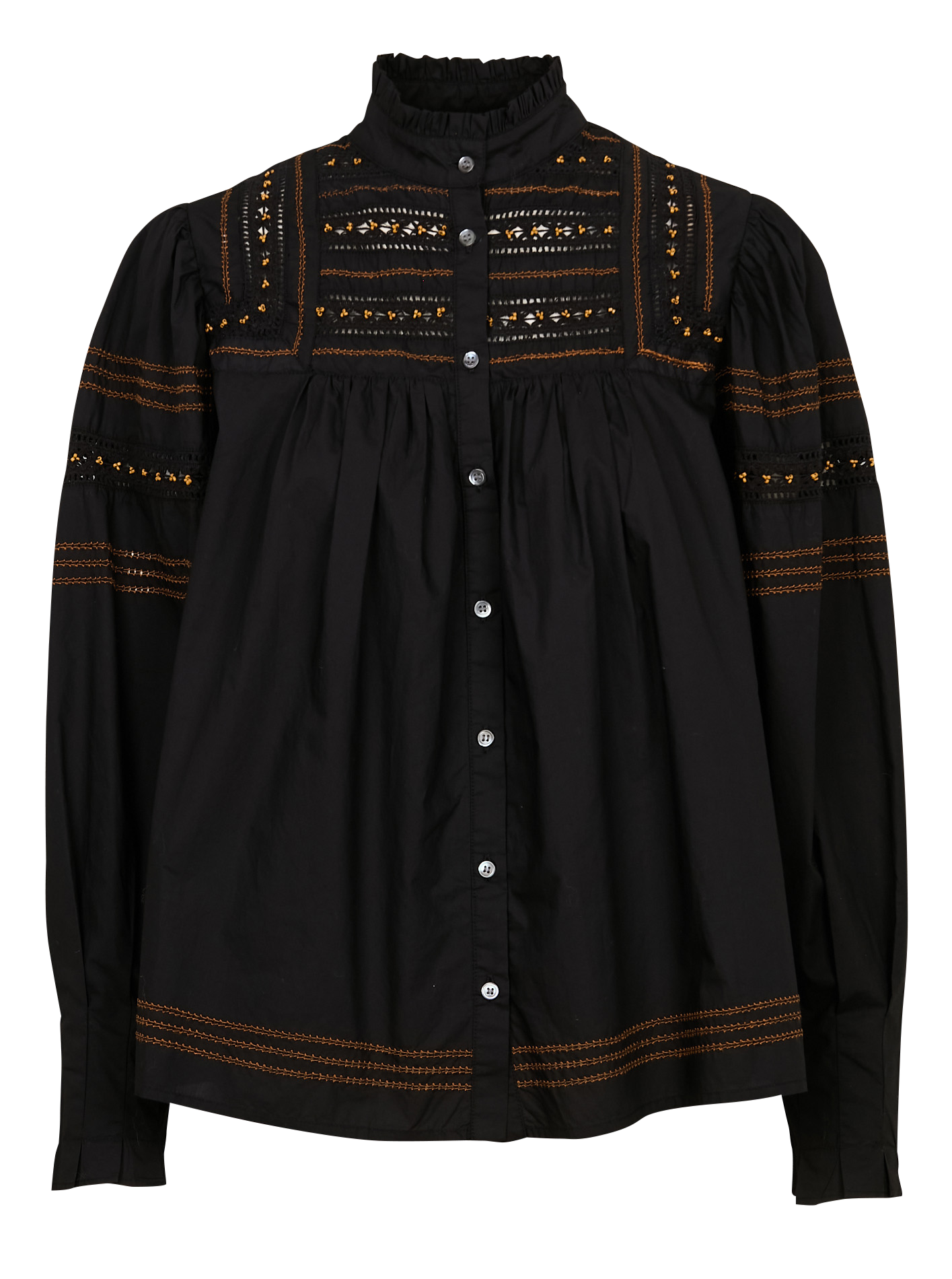 AMALYA - Blouse ample brodée en coton | Noir