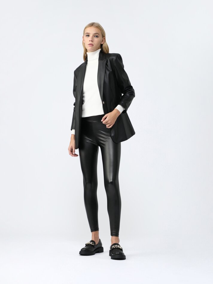 Leggings com efeito de couro - Pretas