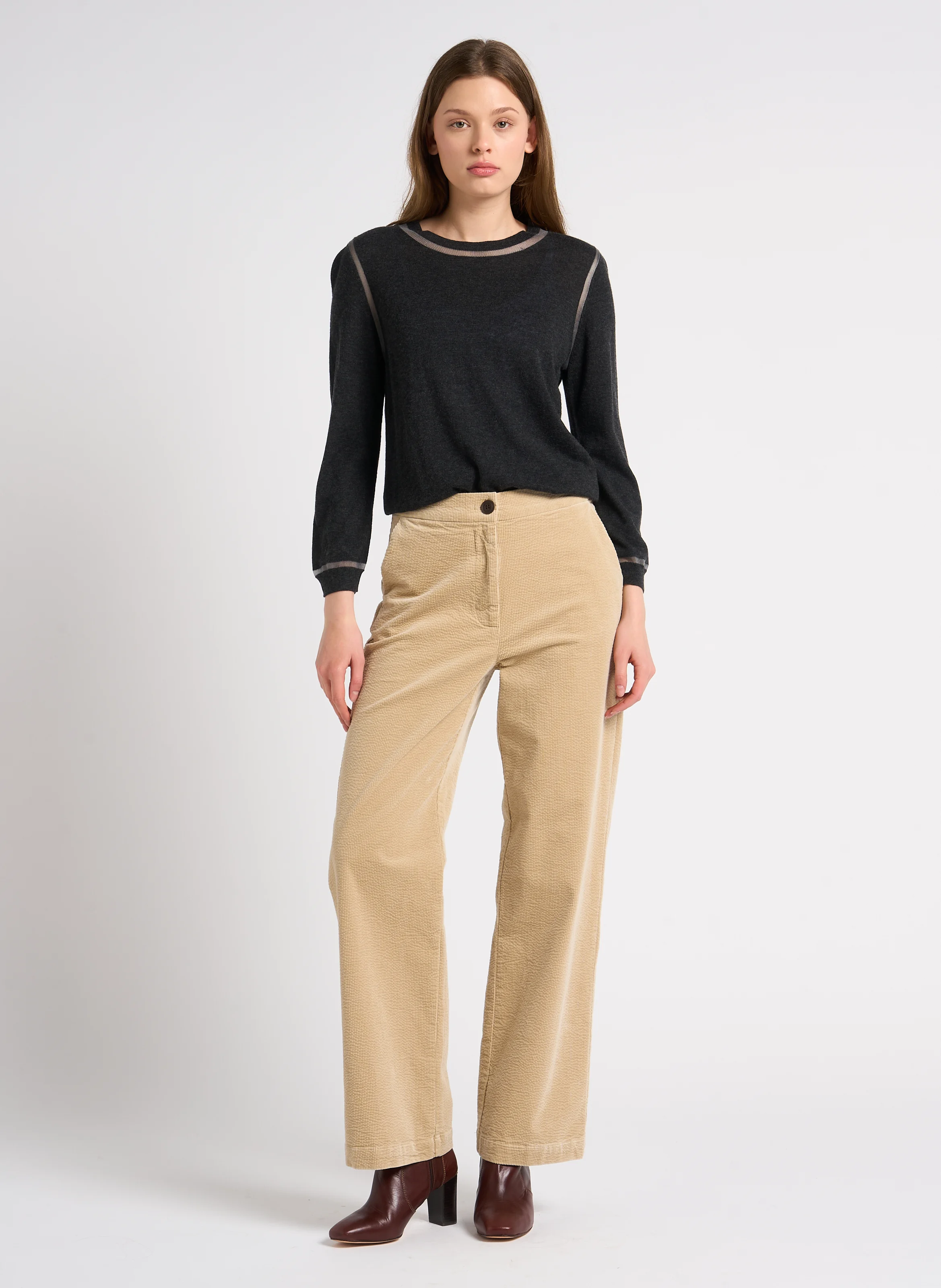 Pantalon droit en coton mélangé | Beige