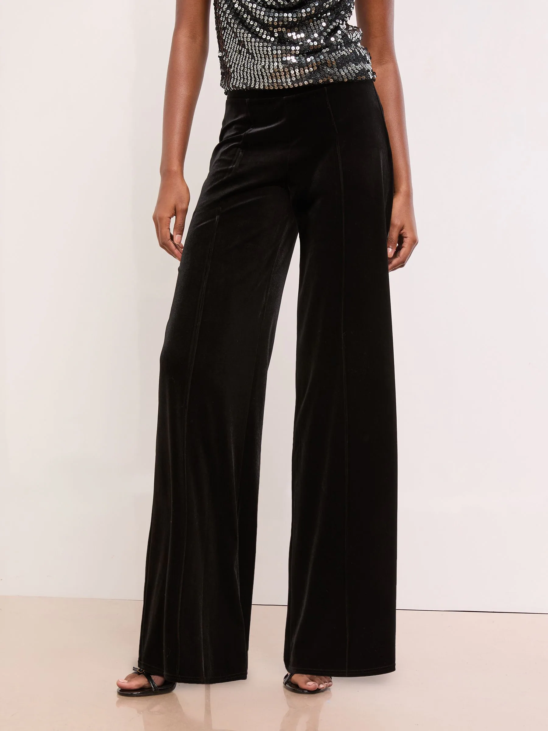 Zwart - Lipsy Velvet Wide leg Trousers