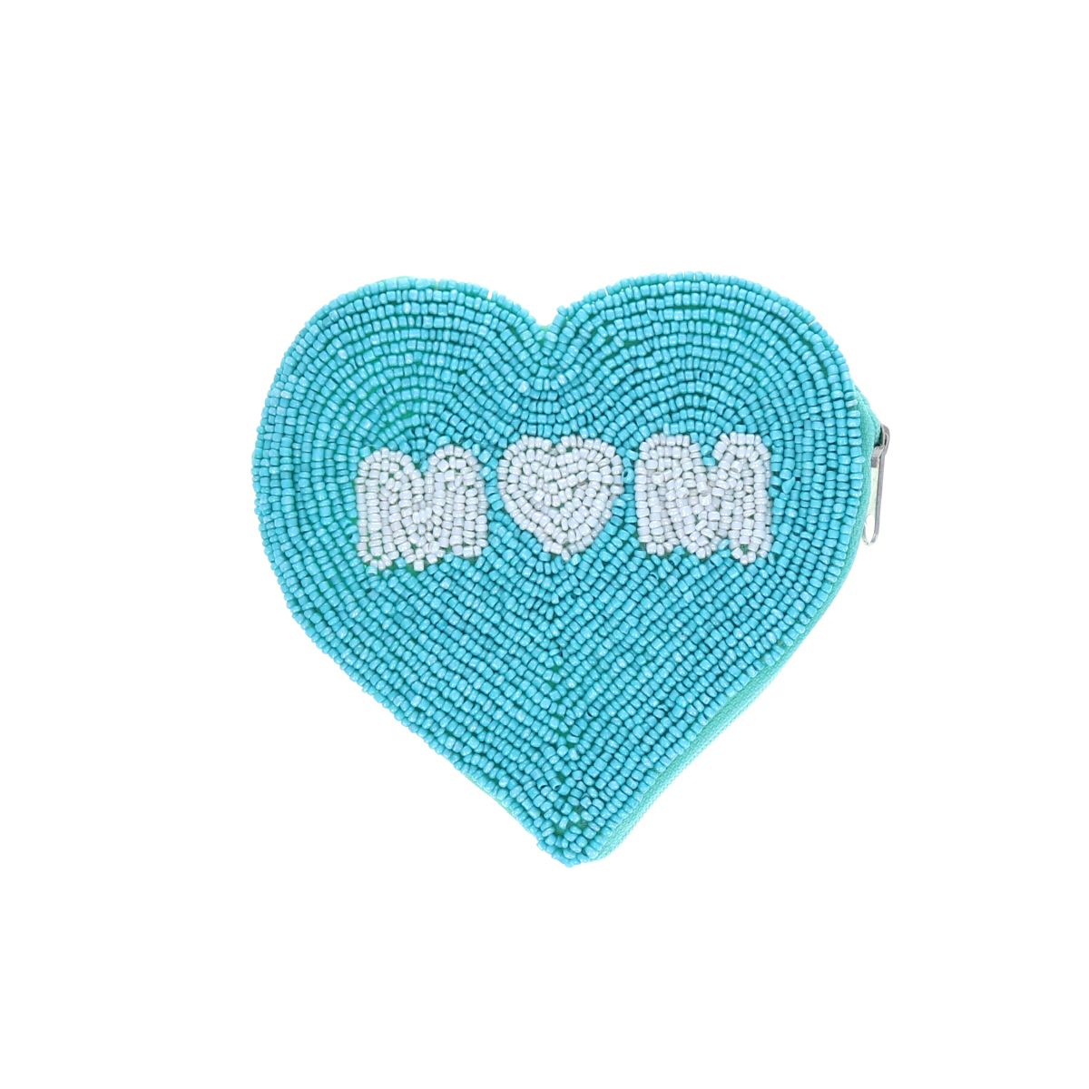 Porte-monnaie cœur turquoise et blanc mom Pondie Chérie