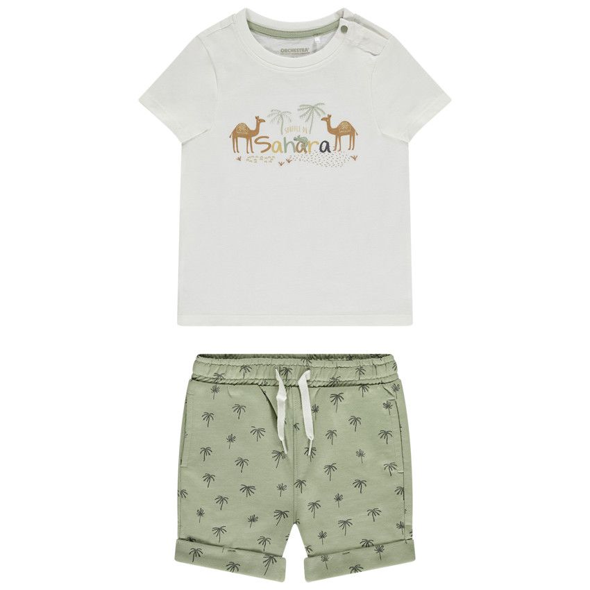 Ensemble 2 pièces motifs palmiers pour bébé garçon - Ecru