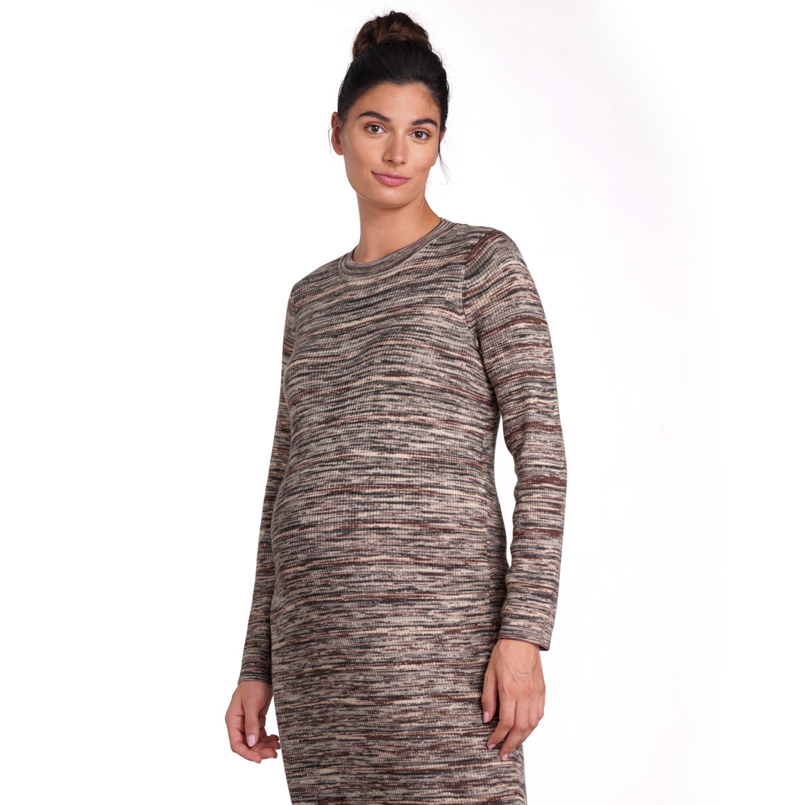 Gina Mama Damen Umstands-Strickkleid in Melange-Optik creme / braun / grau