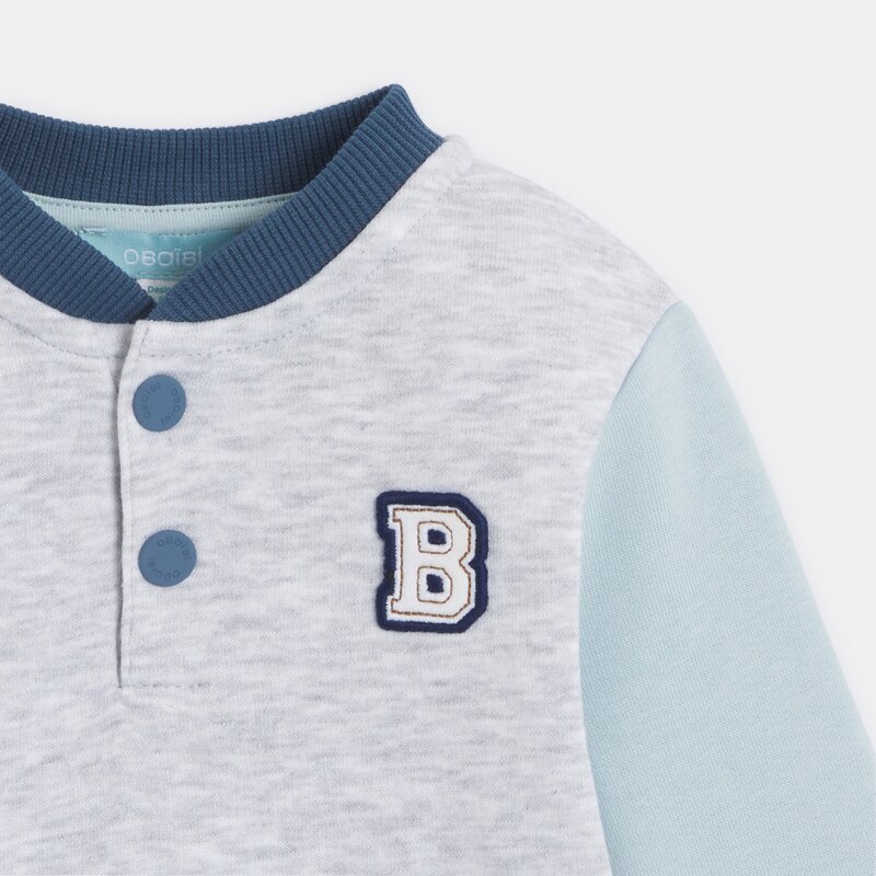 Sweat molleton col pressionné bleu bébé garçon Bleu