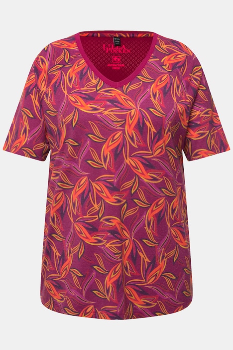 T-Shirt, Blätter, antibakteriell, V-Ausschnitt, Halbarm