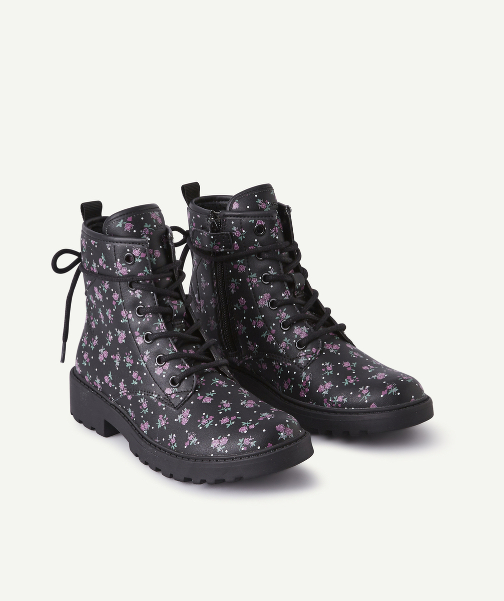 GEOXLA BOTTINE NOIRE MOTIF FLEURI FILLE