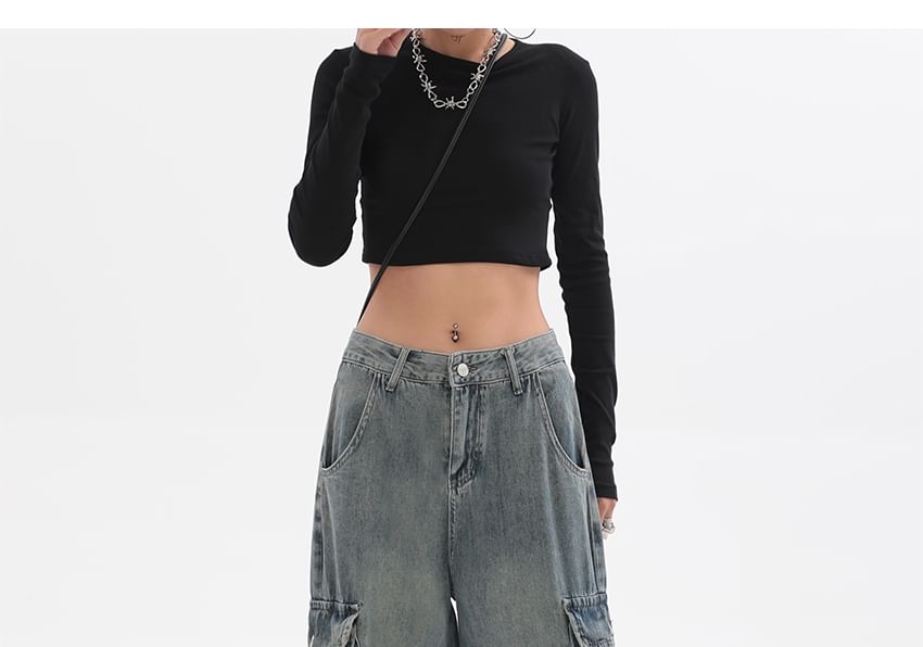 Rosesand - Lage taille gewassen zak losse wijde jeans