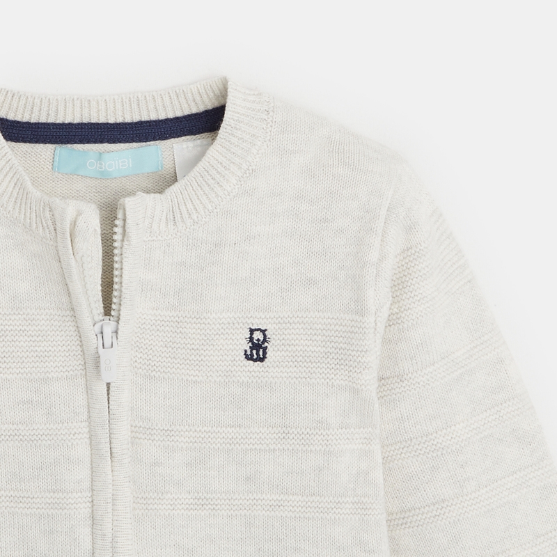 Gilet zippé maille fantaisie blanc bébé garçon