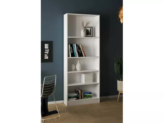 Bibliothèque Driber, Etagère de bureau, Porte-livre mobile, Librairie, 79x27 h203 cm, Blanc