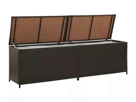 Boîte de rangement de jardin résine tressée 200x50x60 cm marron